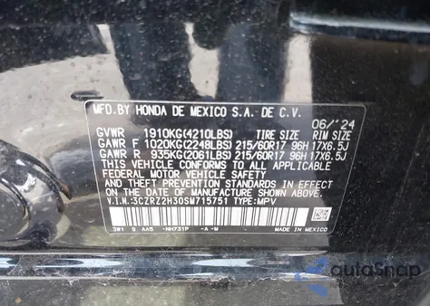 2025 Honda Hr-V Awd Lx из США, поврежденный, VIN 3CZRZ2H30SM715751